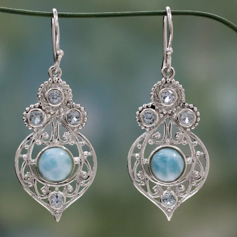 vintage-inspired stud earrings for women -Delhi Hope Fair Trade Larimar and Blue Topaz Sterling Silver Earrings