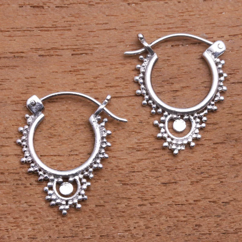 pearl and diamond stud earrings for brides -Delightful Bubbles Bubble Pattern Sterling Silver Hoop Earrings from Bali