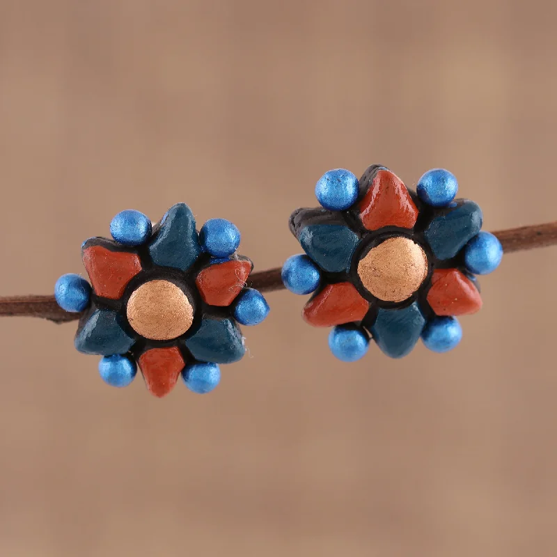 cubic zirconia stud earrings for women -Delightful Flowers Flower-Shaped Ceramic Button Earrings Crafted in India