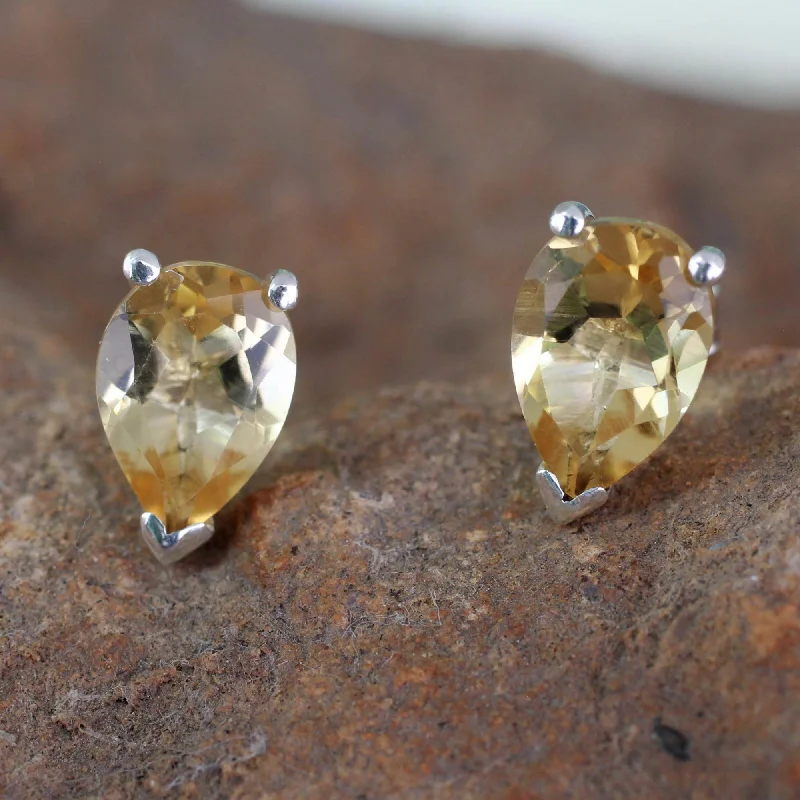 moonstone stud earrings for women -Devotion Citrine Silver Stud Earrings