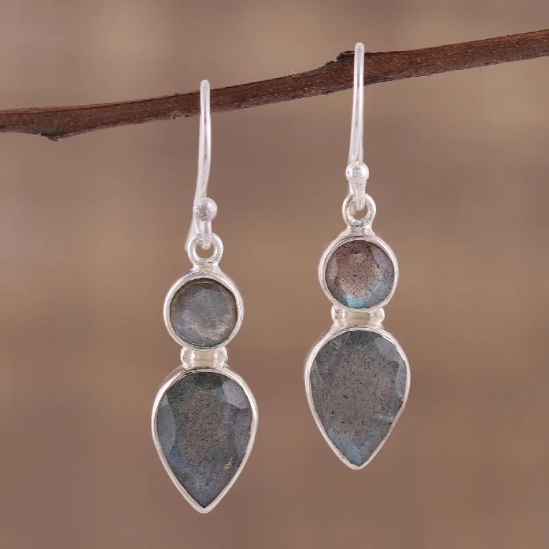 pearl and diamond stud earrings for brides -Dewdrop Muse Faceted Labradorite Gemstone and Silver Dangle Earrings