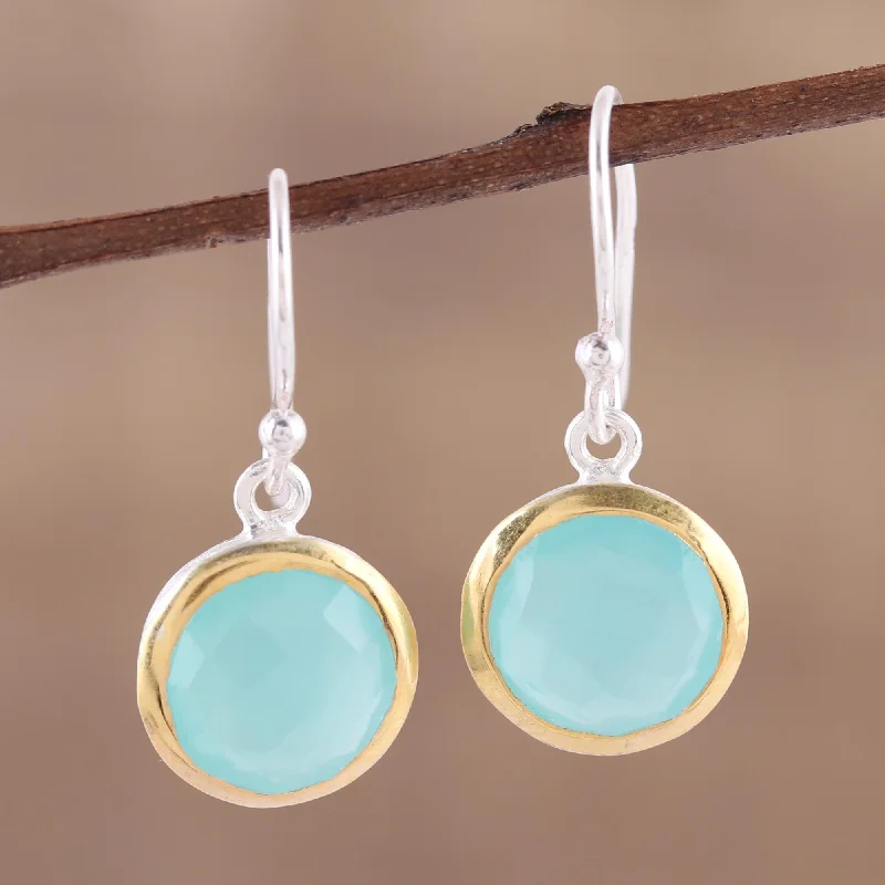 pearl stud earrings for brides -Dewy Glade Aqua Chalcedony Earrings with 18k Gold Accents