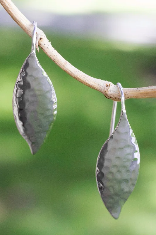 cubic zirconia stud earrings for women -Dewy Leaves Taxco Silver Jewelry Handcrafted Earrings