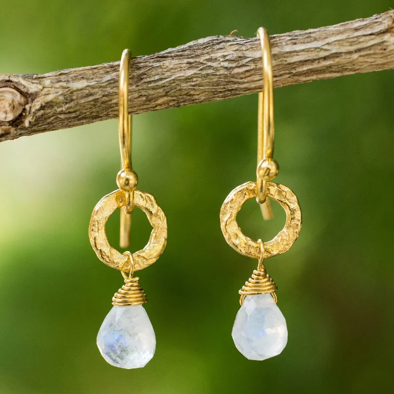 heart-shaped stud earrings for women -Dewy Suns Fair Trade Gold Plated Earrings with Moonstone