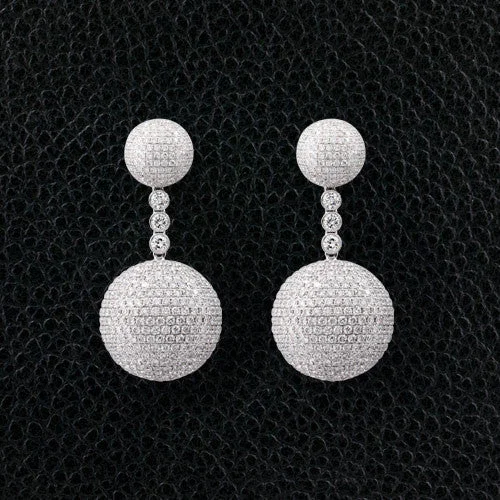 trendy stud earrings for young girls -Diamond Ball Dangle Earrings