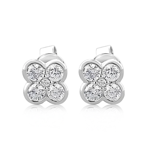 handmade stud earrings for women -Diamond Clover Shaped Earrings