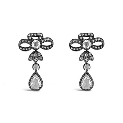 elegant stud earrings for formal events -Diamond Dangle Bow Design Estate Earrings