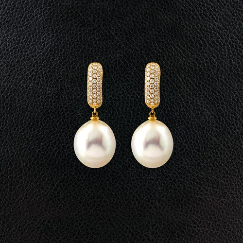 yellow gold stud earrings for women -Diamond Earrings with Pearl Drops