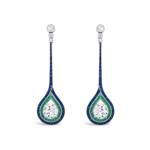 gold stud earrings for everyday wear -Diamond, Emerald & Sapphire Dangle Earrings