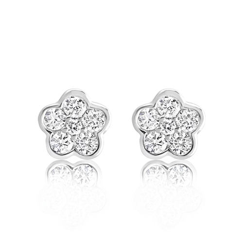 cute stud earrings for young girls -Diamond Flower Earrings