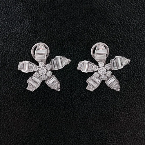 silver stud earrings for men -Diamond Flower Estate Earrings