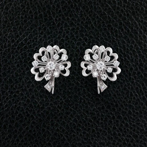 vintage stud earrings for women -Diamond Hearts & Flowers Earrings