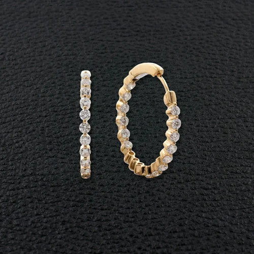 pearl stud earrings for brides -Diamond Hoop Earrings in Yellow Gold