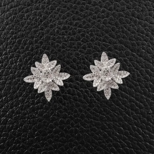 vintage silver stud earrings for women -Diamond Leaf Cluster Earrings