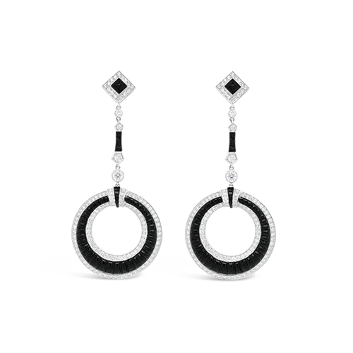 small stud earrings for daily wear -Diamond & Onyx Circle Dangle Earrings