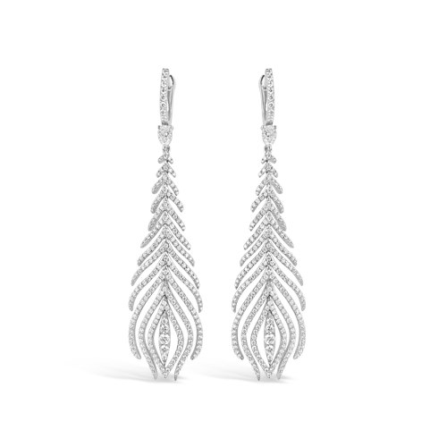 crystal-encrusted stud earrings for women -Diamond Peacock Feather Dangle Earrings