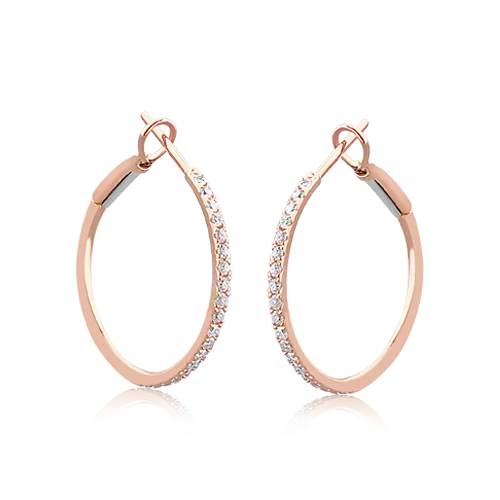 small diamond stud earrings for women -Diamond & Rose Gold Hoop Earrings