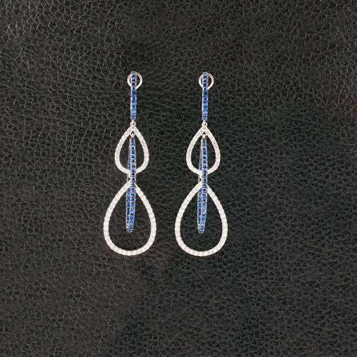 statement stud earrings for women -Diamond & Sapphire Dangle Teardrop Earrings