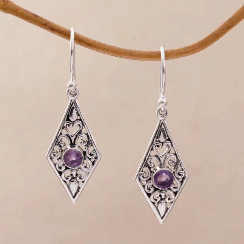 personalized diamond stud earrings for women -Diamond Vines Handmade Amethyst and Sterling Silver Dangle Earrings