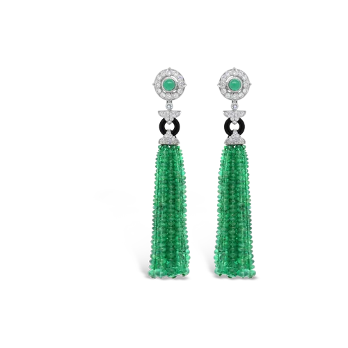 diamond stud earrings for everyday wear -Emerald Bead Tassel Earrings