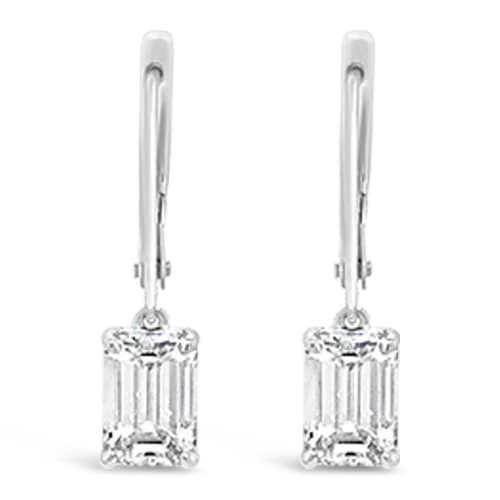 colorful gemstone stud earrings for women -Emerald cut Diamond Dangle Earrings