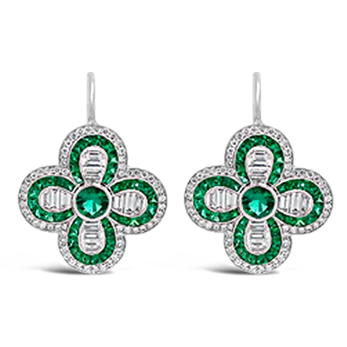 gold stud earrings for sensitive ears -Emerald & Diamond Clover Shaped Earrings