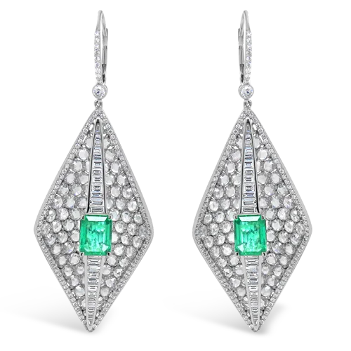 glittery stud earrings for parties -Emerald & Diamond Dangle Earrings