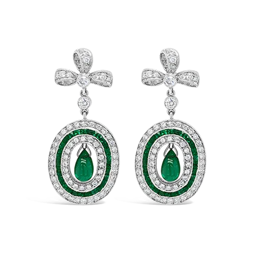 elegant stud earrings for weddings -Emerald & Diamond Estate Earrings