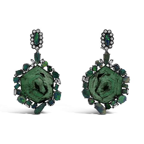 vintage silver stud earrings for women -Emerald Slice Dangle Earrings