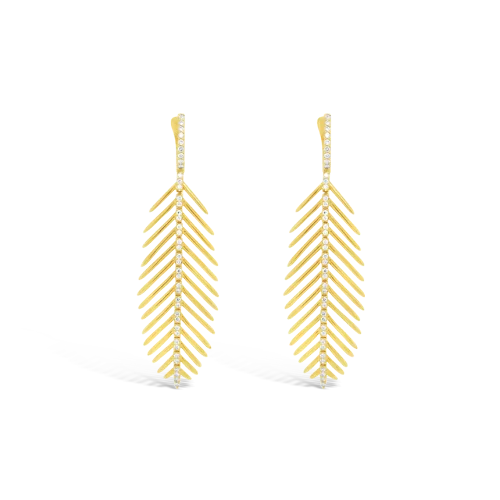 sterling silver stud earrings for girls -Gold & Diamond Feather Earrings