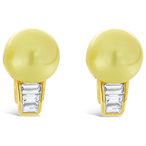 small stud earrings for girls -Golden Pearl & Diamond Earrings