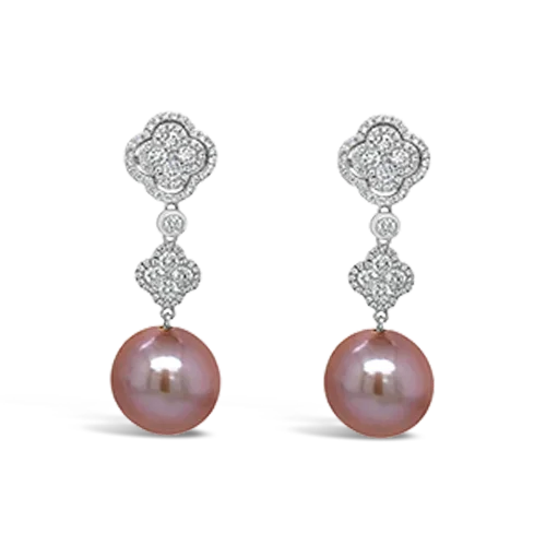 bridal stud earrings for women -Kasumiga Pearl & Diamond Earrings