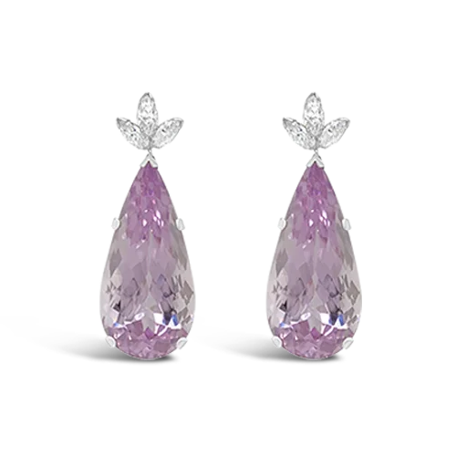 ruby stud earrings for women -Kunzite & Diamond Drop Earrings