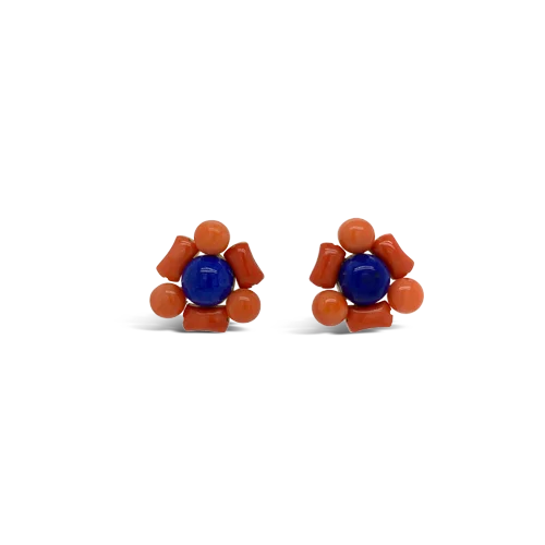 handmade stud earrings for women -Lapis & Coral Estate Earrings