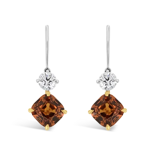 flower-shaped stud earrings for women -Mandarin Garnet & Diamond Dangle Earrings