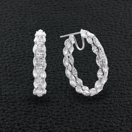 classic pearl stud earrings for women -Marquise Diamond Hoop Earrings