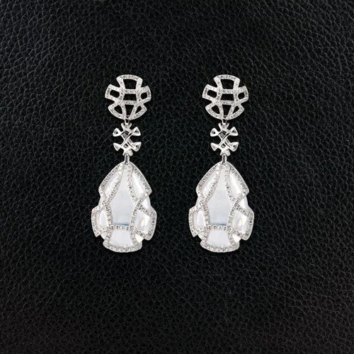 small stud earrings for teens -Moon Quartz & Diamond Dangle Earrings