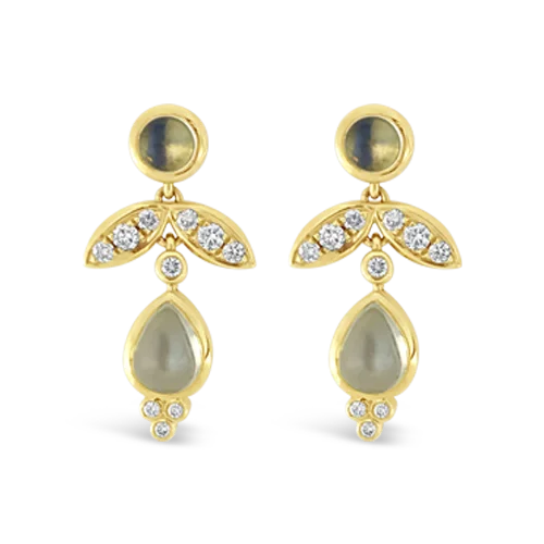 glittery stud earrings for parties -Moonstone & Diamond Temple St. Clair Estate Earrings