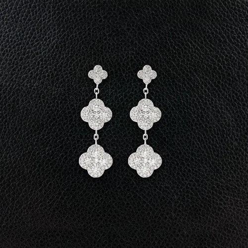 statement stud earrings with gemstones -Mother of Pearl & Diamond Clover Earrings