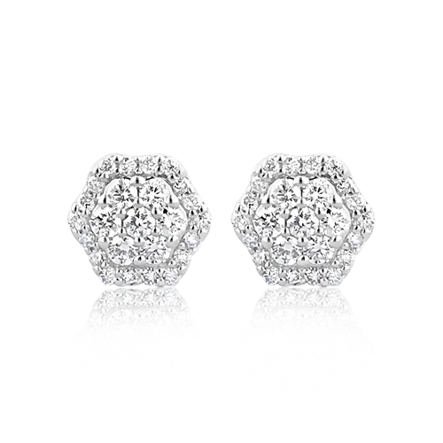 designer stud earrings for women -Multi-Diamond Hexagonal Earrings