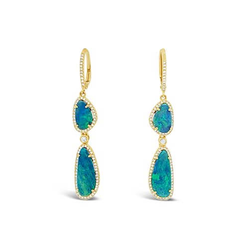 stud earrings for wedding guests -Opal & Diamond Dangle Earrings