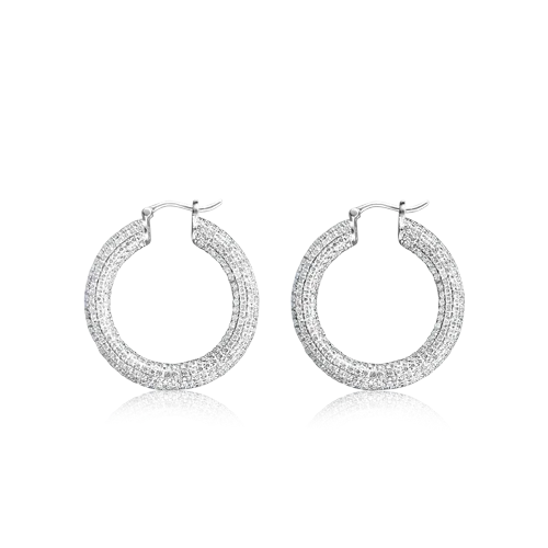 rose gold stud earrings with crystals -Pave Diamond Hoop Earrings