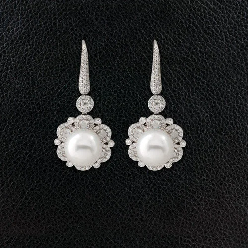 handmade stud earrings for women -Pearl & Diamond Dangle Earrings