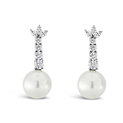 silver stud earrings for sensitive ears -Pearl & Diamond Dangle Earrings