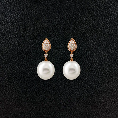 handmade gold stud earrings for women -Pearl & Diamond Drop Earrings