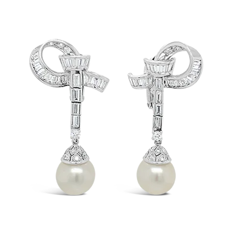 personalized silver stud earrings for women -Pearl & Diamond Drop Earrings