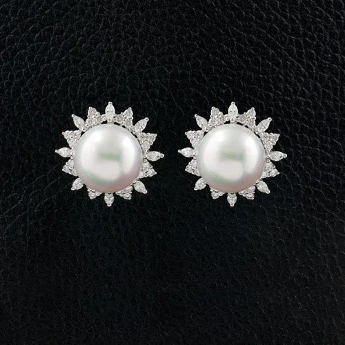 gold stud earrings for sensitive ears -Pearl & Diamond Earrings