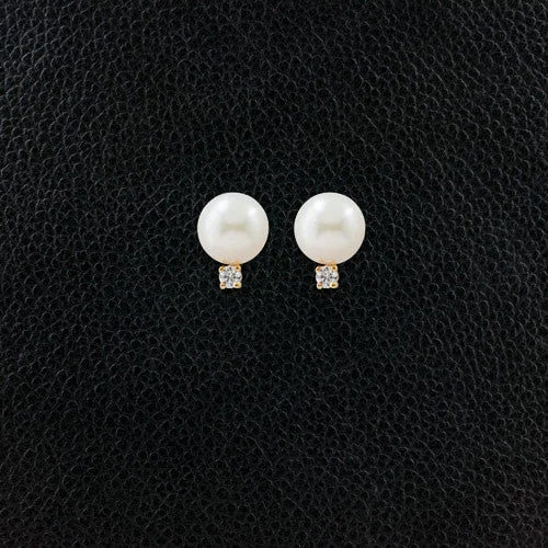 geometric stud earrings for women -Pearl & Diamond Estate Earrings