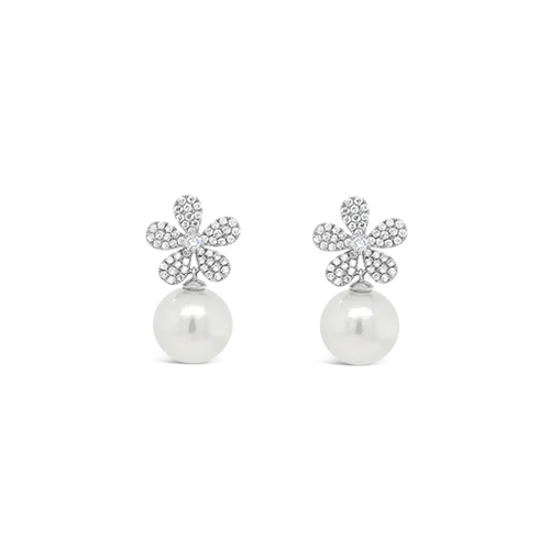 fancy stud earrings for fashionistas -Pearl & Diamond Flower Earrings