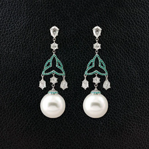 double stud earrings for a unique look -Pearl, Diamond & Paraiba Tourmaline Earrings